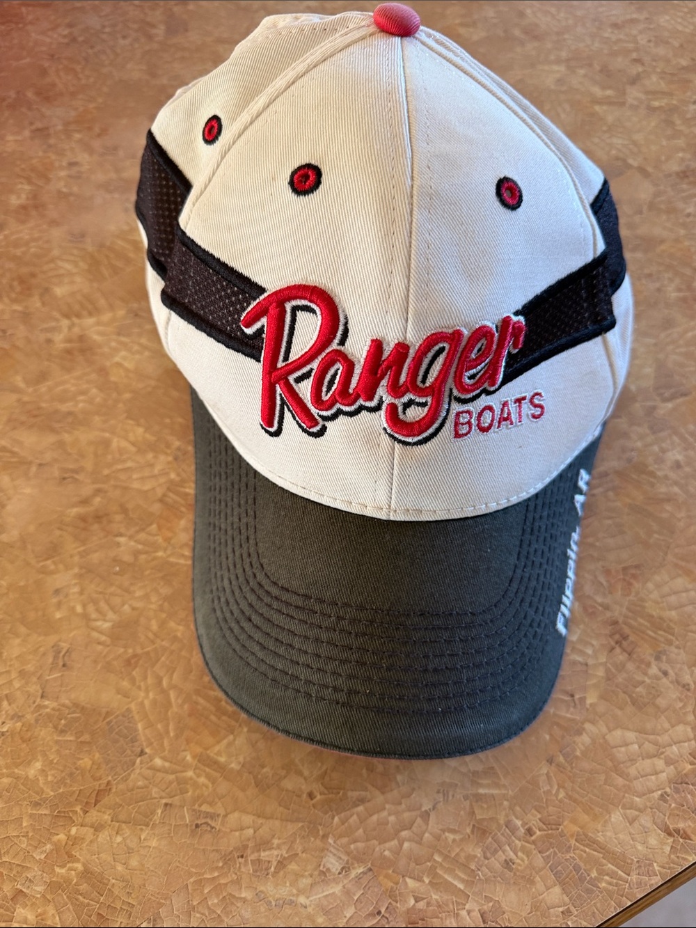 Vintage Ranger Boats The Game Hat Flippin AR White Performance Fishing Cap